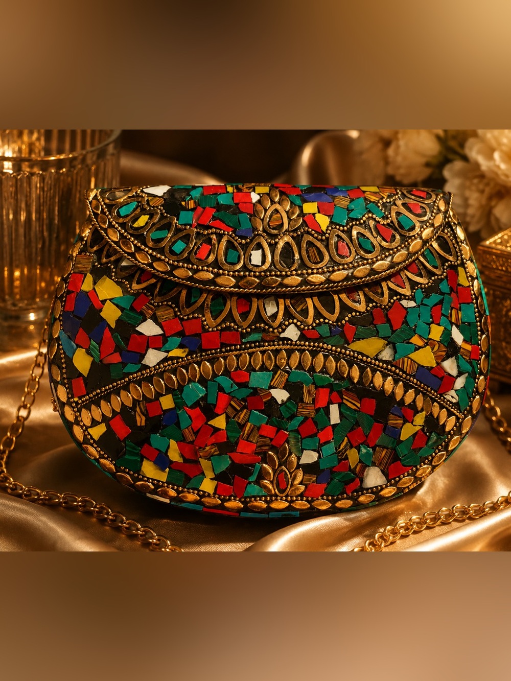 Multicolor Mosaic Embellished Handmade in India Women’s Clutch